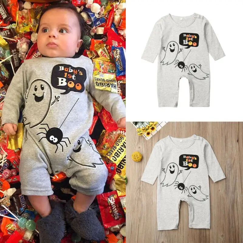 Emmababy Halloween Baby Boys Girls Ghost Overall Romper Jumpsuit Playsuit Outfits Costume