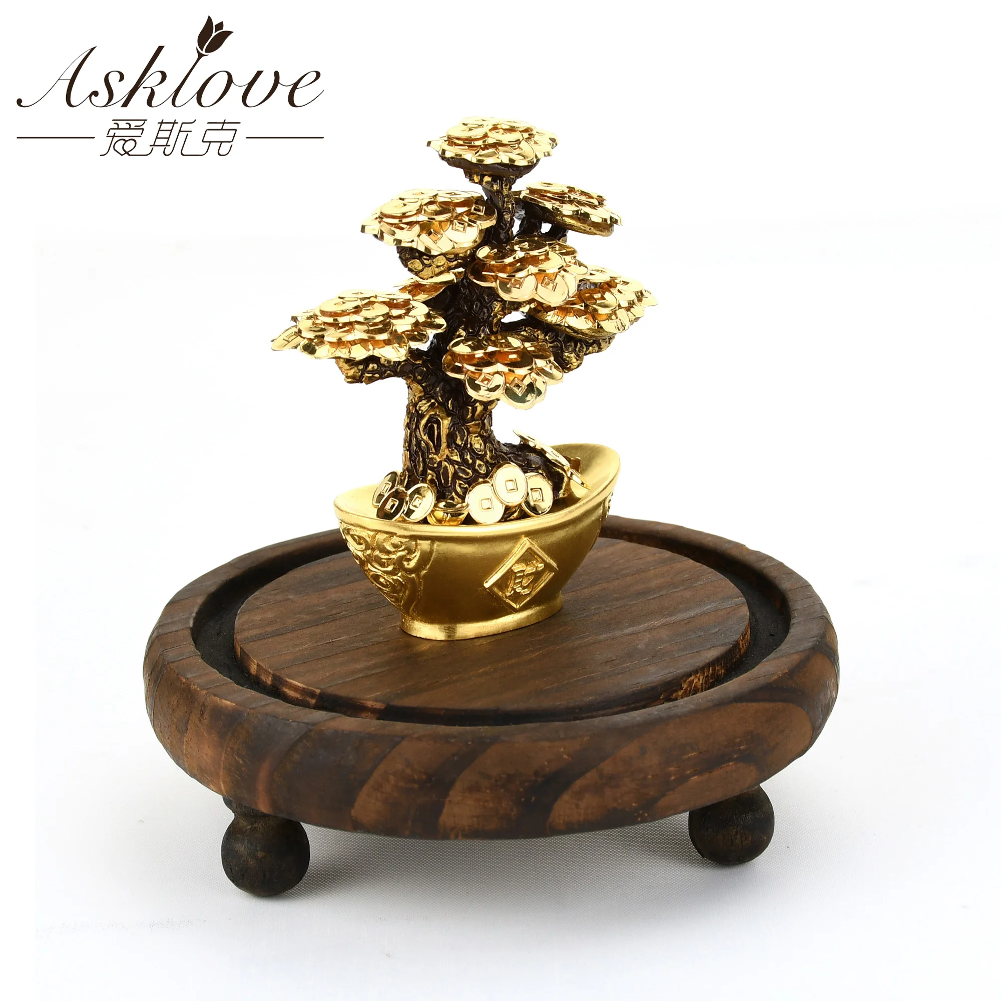 Feng Shui Fortune tree Gold Foil Money Tree Bonsai Office Tabletop Lucky Wealth Ornaments Gifts Home Decoration with Gifts box