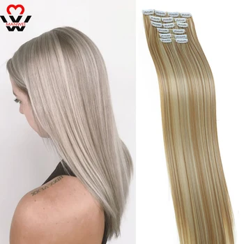 

MANWEI For Women Black Brown Red 16 Clips 22 Inch Long Straight Clip in on Hair Extensions real Synthetic wig
