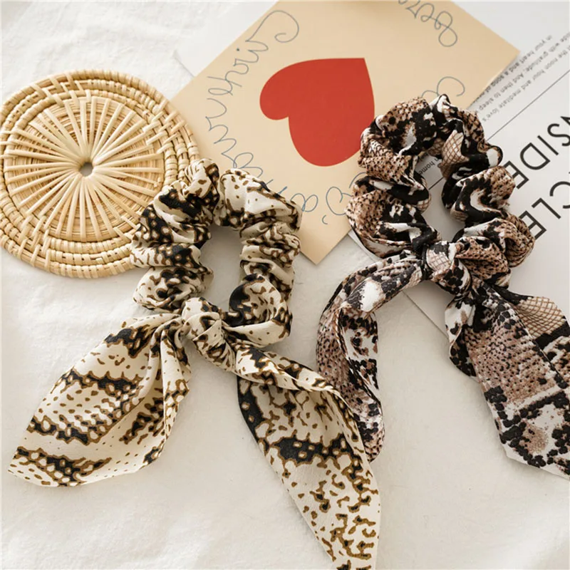 New Fashion Woman Leopard Bow Hair Bands Elastic Loop Ponytail Ties Scrunchies Head Bands Head wear Hair Accessories