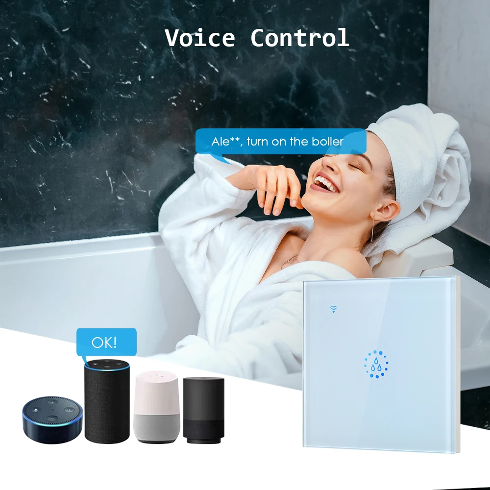 

Wi-Fi Smart Boiler Touch Switch Voice Control APP Remote Control Schedule Family Share Water Heater Touched Switch High-Power