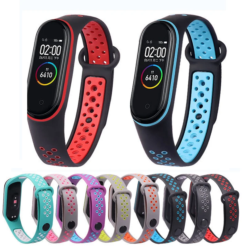 Ремешок силиконовый для Xiaomi Mi Band 3 4 Воздухопроницаемый сменный Браслет умных