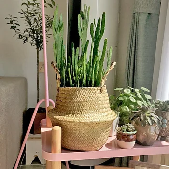 

Seagrass Wickerwork Basket Rattan Flower Pot Laundry Hamper Storage Straw Basket PI669