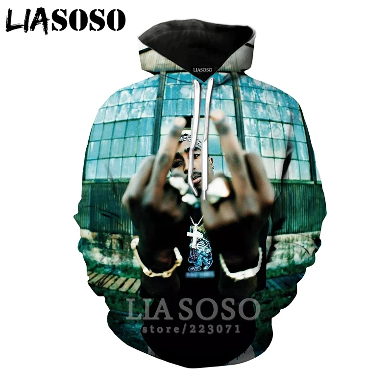 2Pac толстовки LIASOSO забавные для мужчин и женщин Аниме Толстовка 3D принт рэпер с длинным рукавом хип хоп Уличная Топ пуловер с круглым вырезом A295-15
