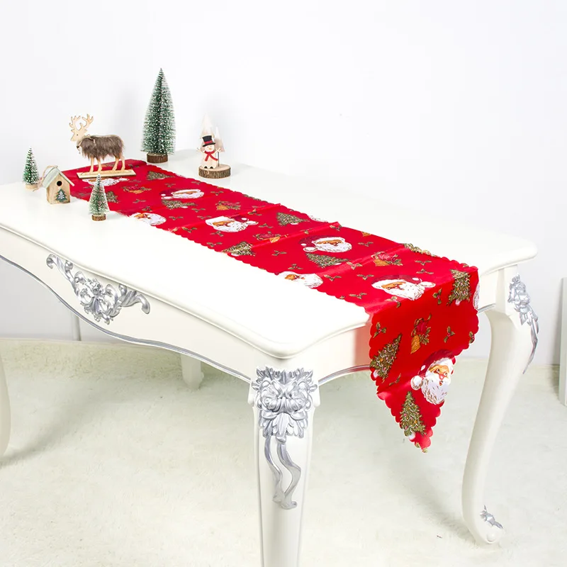 

35x180cm Christmas Table Runner Mat Tablecloth Christmas Flag Home Party Decorative Santa Claus Tapestry Table Runners