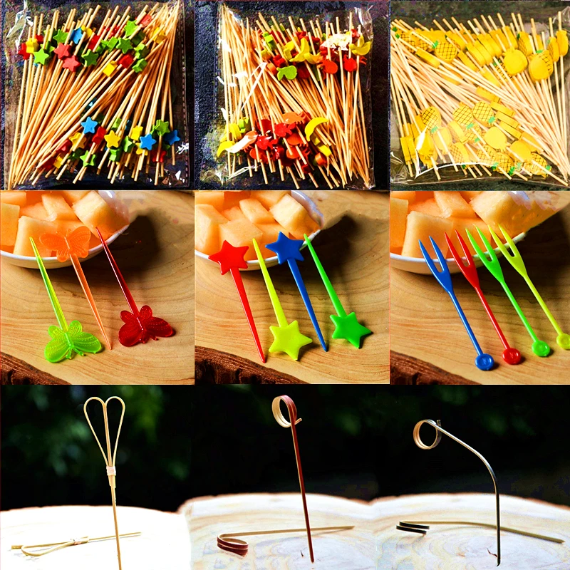 

100pcs12cm Romantic Heart Bamboo Food Picks fruit fork Sticks Buffet Cupcake Toppers Cocktail Wedding Festival Party Decorations