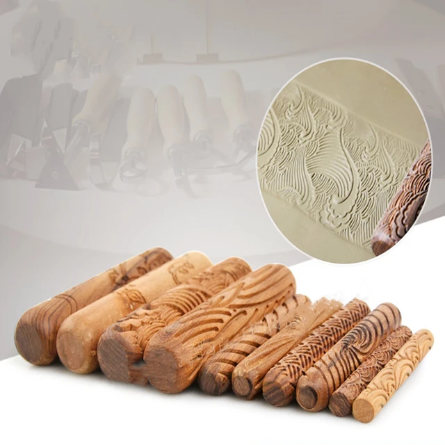 Wood Texture Roll Pressed Printing Texture Tools Polymer Clay Ceramic  Pottery Tools Rolling Pin 10pcs/set