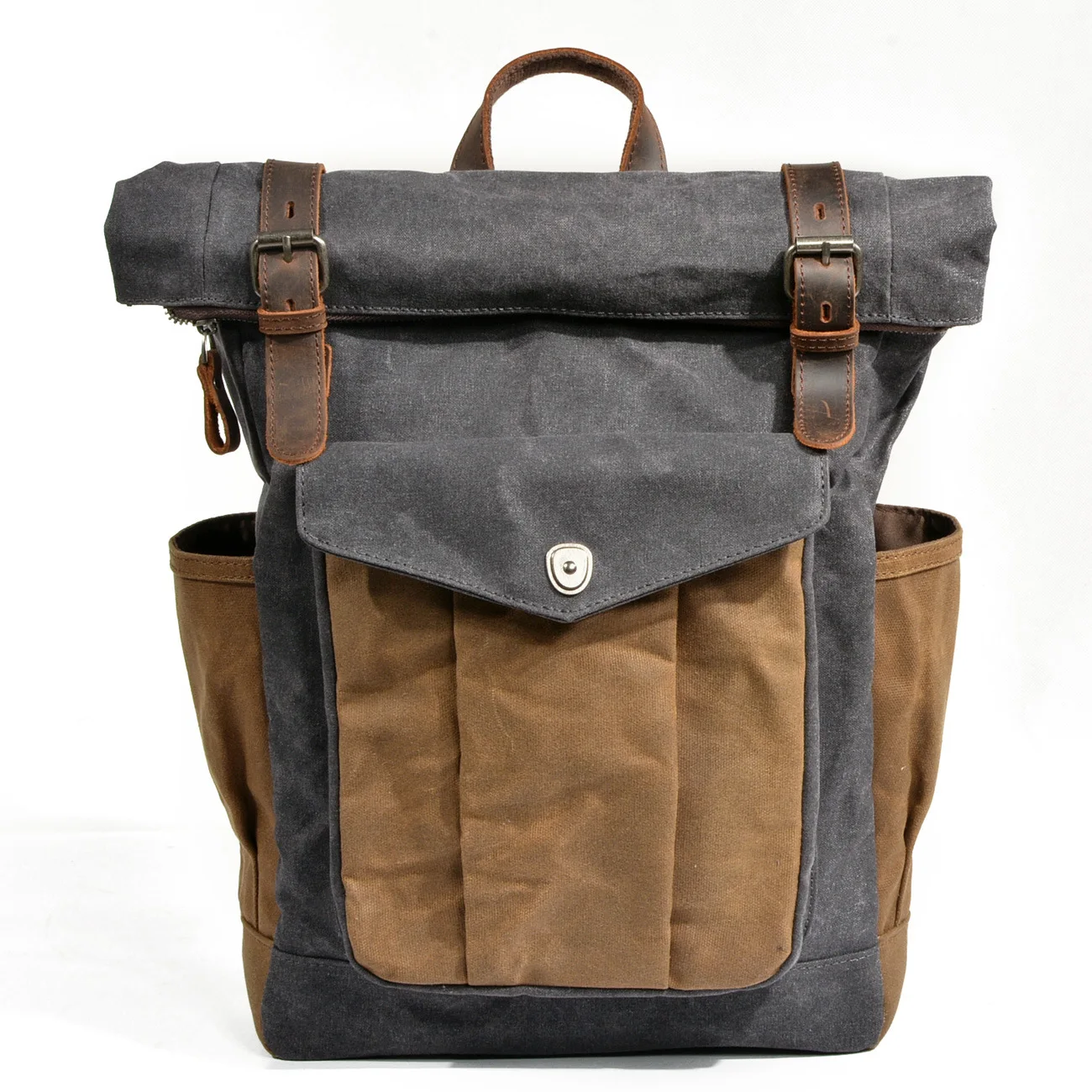 

Retro Backpack MEN'S AND WOMEN'S Backpack Oil Wax Canvas Travel Computer Bag Outdoor Waterproof Sports Hiking Bag Horse Leather