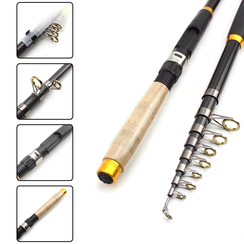 Carbon Fiber telescopic fishing rod 1.8m-3.6m Super short pocket Portable Spinning pole carp Trout Rod M Power fast Travel Rod