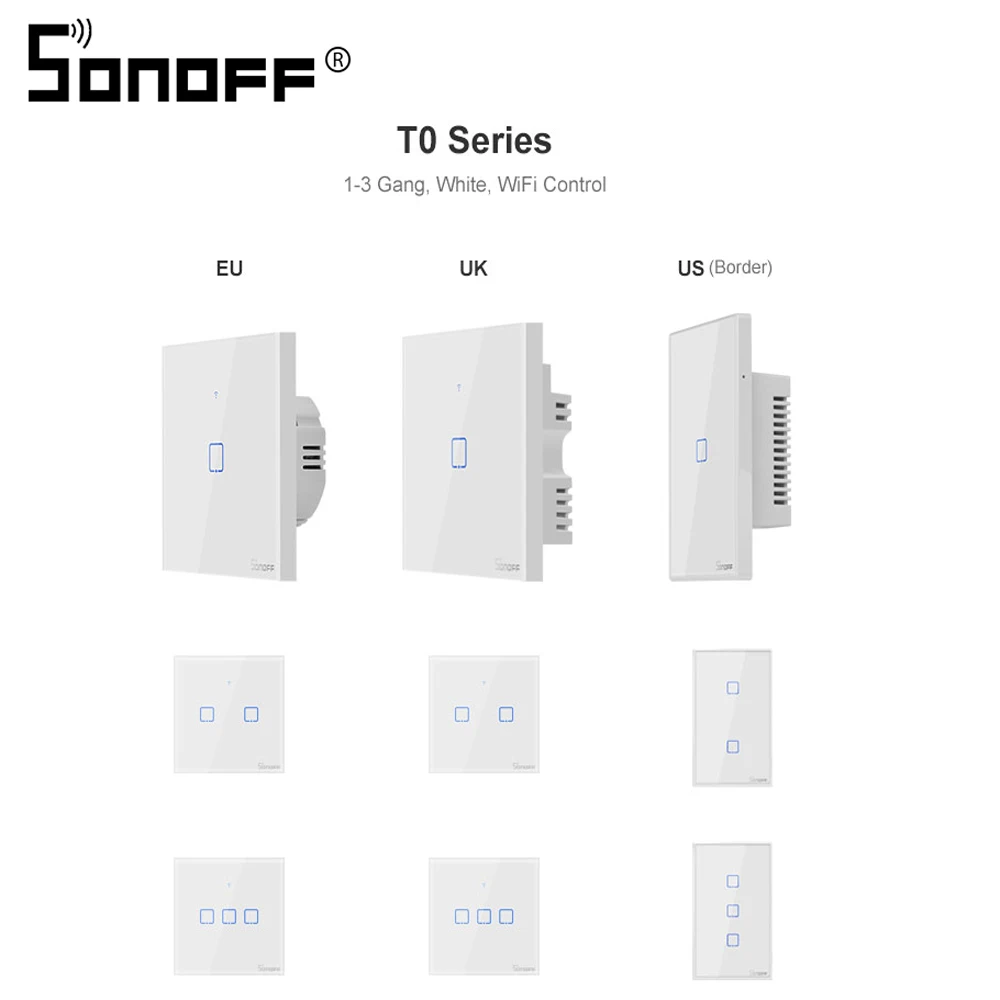 Новинка TX SONOFF T0 ЕС/Великобритания/США 1/2/3 настенный выключатель света интеллектуальная беспроводная(Wi-Fi) Панель Беспроводной сенсорный контроллер с ПДУ для светодиодной ленты/Ewelink/Голосовое управление Управление Google Home