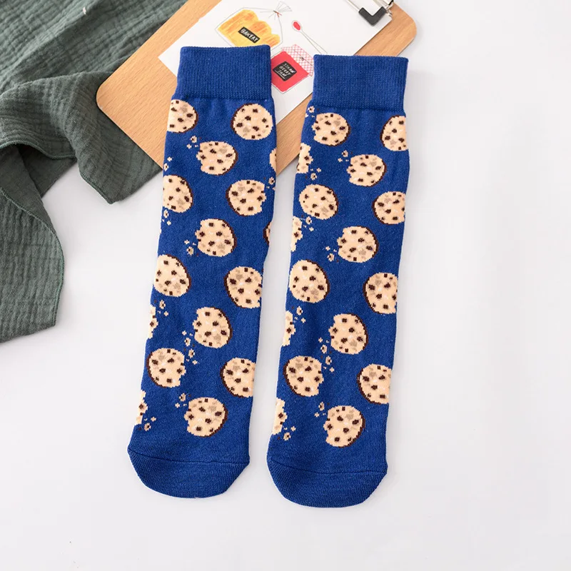 Navy cookies Kawaii/носки с героями мультфильмов; женские милые забавные хлопковые носки в Корейском стиле; носки для скейтборда в японском стиле Харадзюку; милые носки с фруктами; Meias - Цвет: Navy cookies