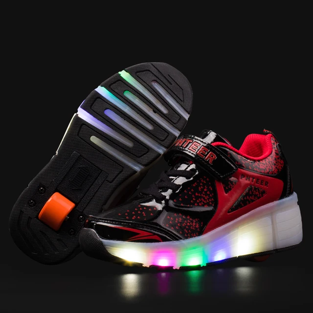 US $17.10 2019 Sneakers Kids Sneakers with Wheels Roller Skate Shoes Children Glowing Sneakers Led Light up S