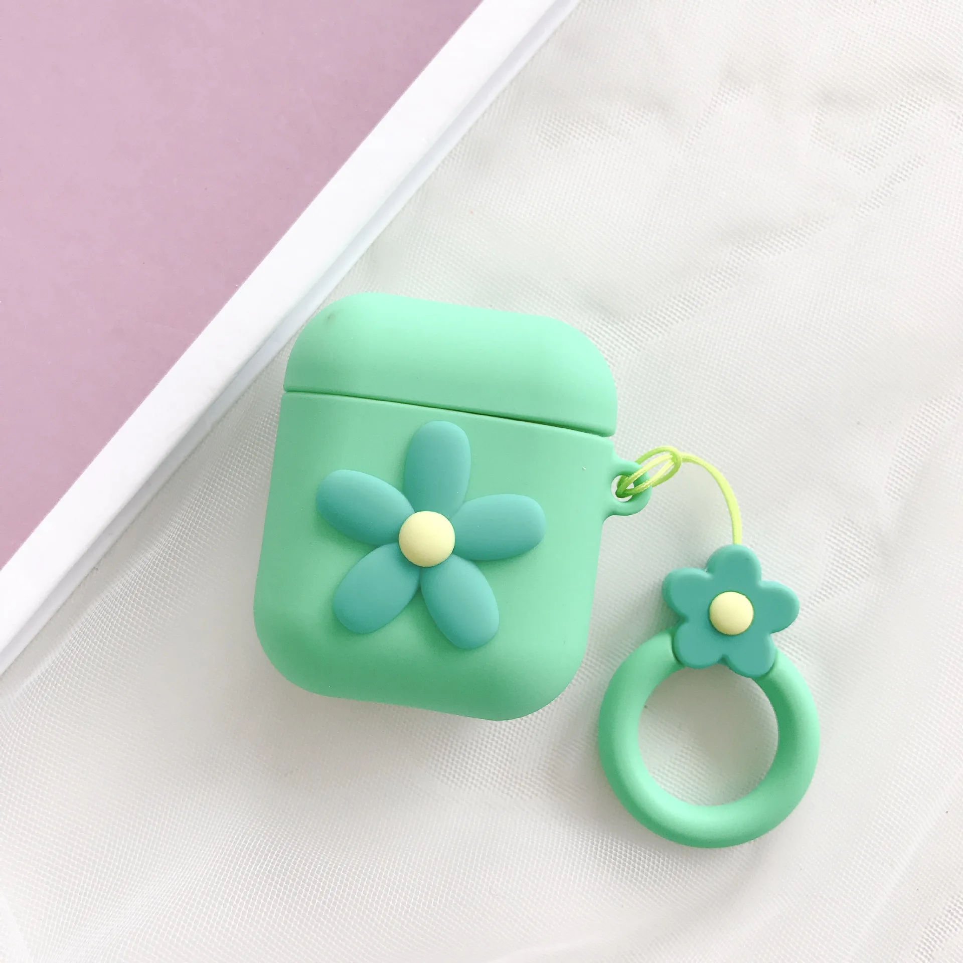 Для Apple AirPods чехол с милым мультяшным 3D цветком Мягкий силиконовый чехол для наушников Bluetooth беспроводная Защита Синий Фиолетовый чехол - Цвет: green