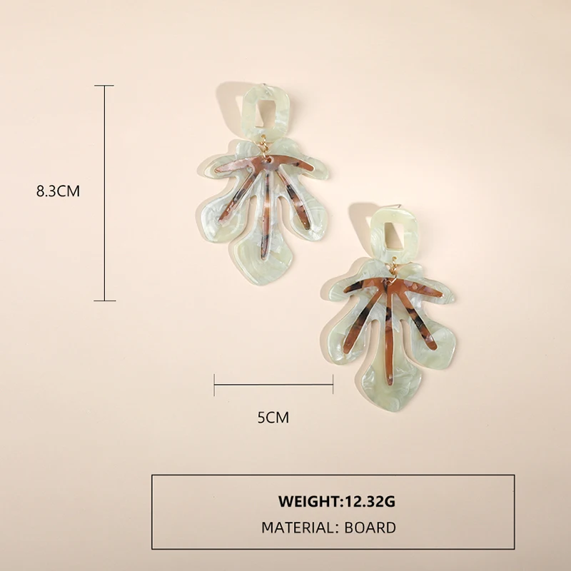 Богемные Новые Длинные акриловые ногти лист Висячие серьги для женщин ZA зеленые крупные листья Femme ацетат висячие серьги-кольца, модные ювелирные украшения