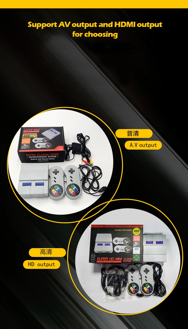 Новая супер мини Встроенная 400 игровая консоль система с геймпадами для SNES ТВ видео игр консолей AV/HDMI выход