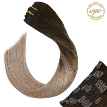 

Ugeat Clip in Human Hair Extensions Balayage Blonde Color Hair 14-24" Full Head Clip in Hair for White Women 120G/7Wefts Set