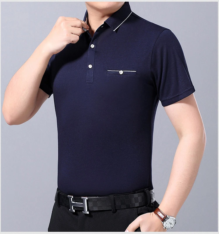 Pop Для мужчин Бизнес Поло рубашка, рубашка в стиле поло VogueSolid хлопок Homme Slim Fit Футболка короткий рукав Футболка-поло