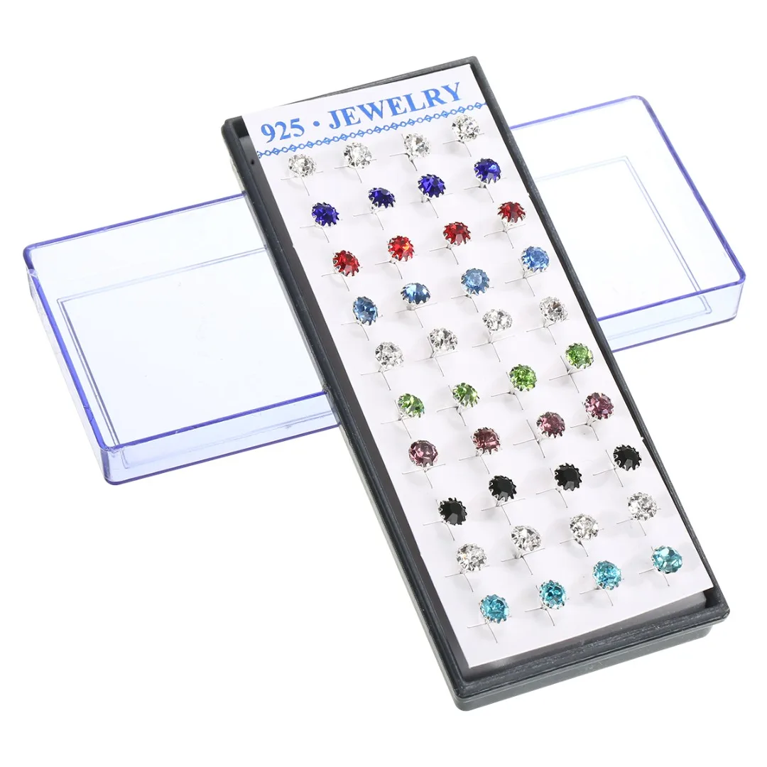 40pcs/set Tiny Stud Earrings  Shellhard Silver Plated Rhinestone Crystal Sunflower Zircon Earring boucle d'oreille Charm Jewelry