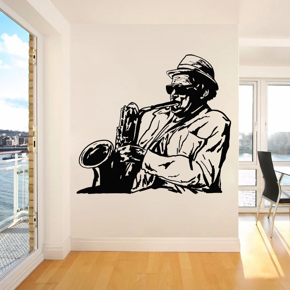 

Jazz Bar Playing Wall Decal Saxophonist Instrument Music Wall Stickers Jazz Club Decals Vinyl Home Wall Decor Wallpaper X403
