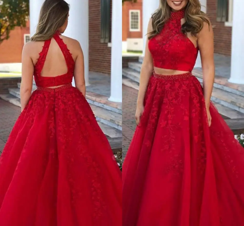 A Line V Neck Short Backless Red Lace Prom Dresses, Short Red