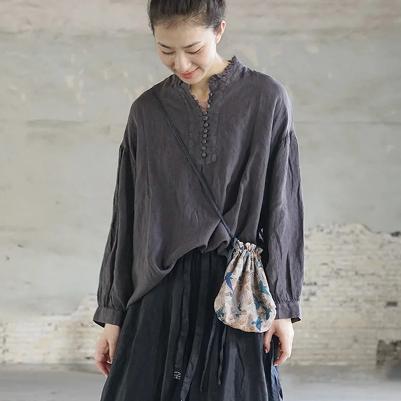SCUWLINEN 2020 Autumn Women Tops Vintage Artsy