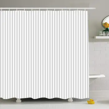 

Shower Curtain Grey Pattern White Stripes Abstract Thin Line Vintage Straight Classic Design Art Waterproof Polyester Fabric