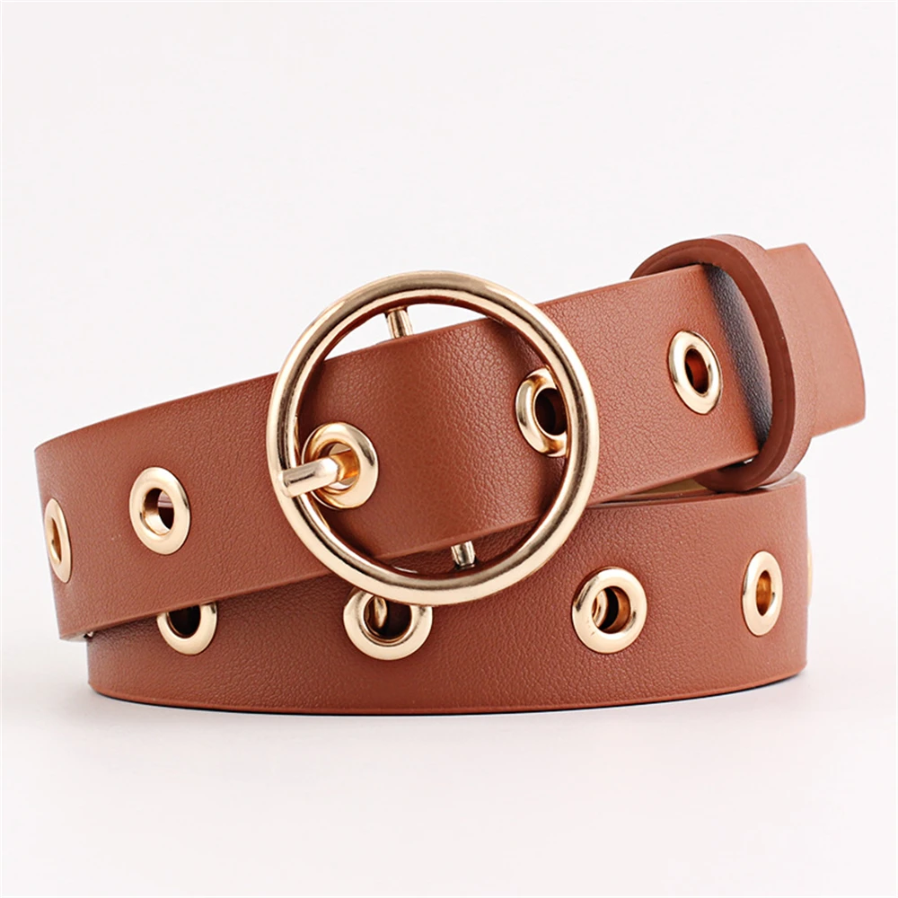 RAINIE SEAN Women Belt Round Buckle Fashion Leather Belt for Women Black Pink White Blue Red Ladies Accessories Belts