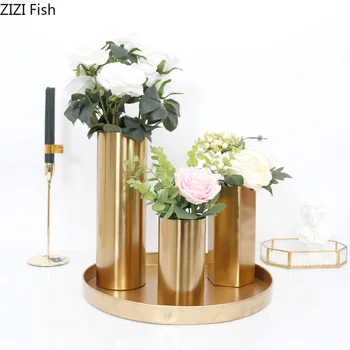 

Gold Vase Copper Vases Floral Golden Cylinder Square Flower Insert Furnishings Art Desk Decoration Vase Decoration Home