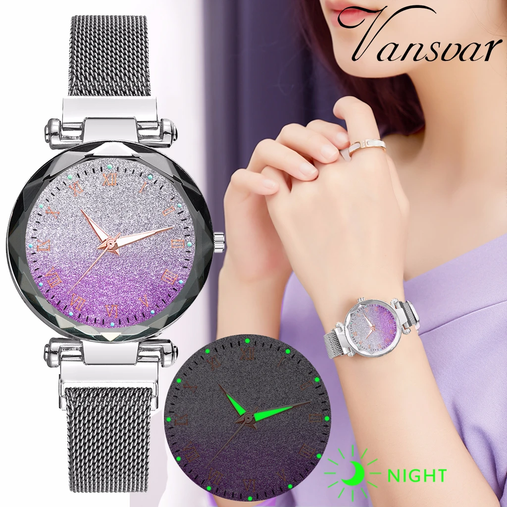 

Women Magnet Buckle Gradient Color Starry Sky Luminous Roma Watch Luxury Ladies Stainless Steel Quartz Watches Relogio Feminino