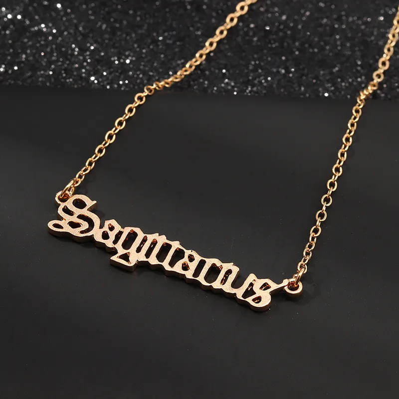Староанглийский зодиак кулон ожерелье для женщин Винтаж 12 созвездий Овен Рак Дева Шарм ожерелье из золотой цепочки на заказ ювелирные изделия подарки на год