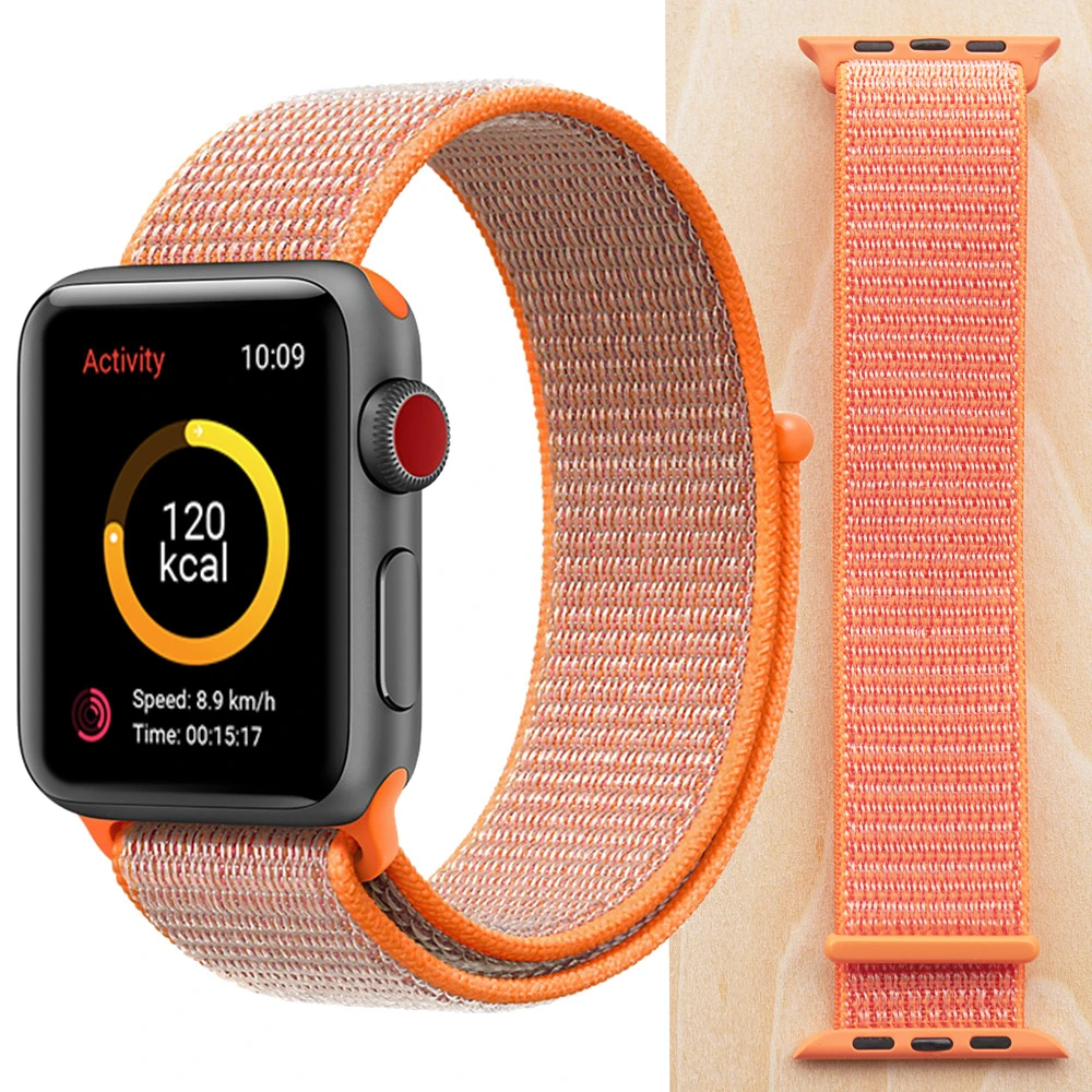 Высококачественный нейлоновый спортивный ремешок для Apple Watch Series 5 4 3 2 1, мягкий дышащий тканый ремешок 44 мм iwatch 38 мм 40 мм - Цвет ремешка: Spicy Orange