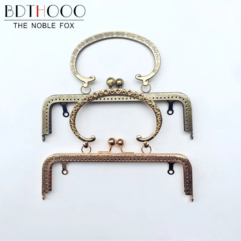 10Pcs 20cm Metal Purse Frame Embossed Handle for Clutch Handbag Making Kiss Clasp Lock Antique Bronze Bag Accessories Hardware