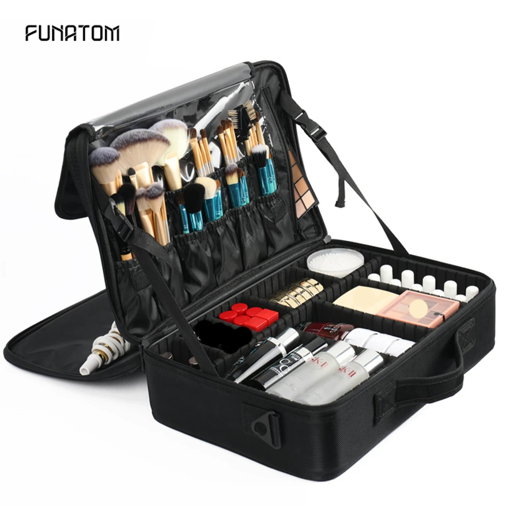 

2019 Professional Vanity Cosmetic Bag Organizer Women Travel Make Up Cases Big Capacity Cosmetics Suitcases For Makeu