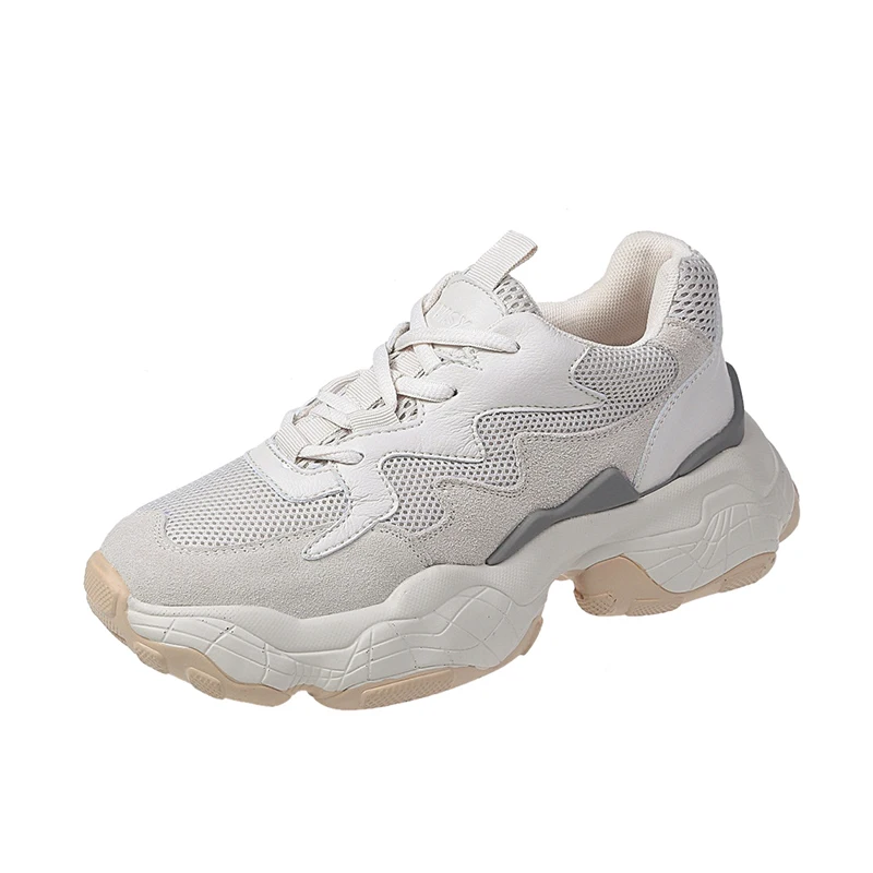 Бежевый Women Shoes Spring Thick Bottom Fashion Dropshipping Breathable Muffin Bottom Solid color Sewing Sneakers Women k368 - Цвет: Бежевый