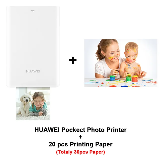 Add20pcs Paper huawei мини фотопринтер портативный карманный принтер мобильный телефон AR принтер 313*490 точек/дюйм Поддержка bluetooth поделиться 500 мАч - Цвет: Add20pcs Paper