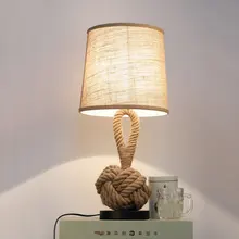 Lámparas de mesa de cuerda de cáñamo Vintage, lámpara de escritorio turca para sala de estar, luces de noche para dormitorio, luz Led con soporte, accesorios de lectura, decoración del hogar