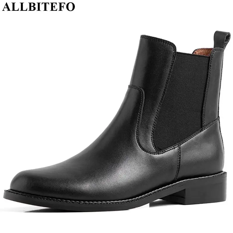 

ALLBITEFO natural genuine leather women boots fashion Round toe ankle boots Pure color Autumn Winter comfortable Martin boots