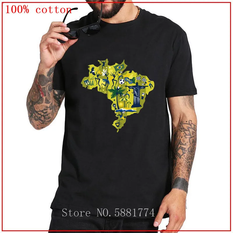 Map of Brazil flag Shirt Rio Rijo Rene Lou Jesus portrait Creative Design Fashion Top Quality Gift Loose Men T-Short Summer | Мужская