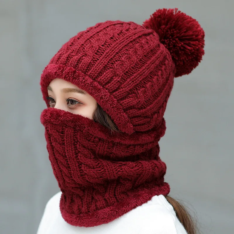 Утолщенная зимняя шапка и шарф для мужчин и женщин, шерсть, Skullies Beains, Повседневная теплая шапка, женская шапка, кольцо, шарфы, мужская вязаная шапка