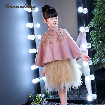 

Two Pieces Set Kids Pageant Prom Dress Lace Applique Short Flowers Girl Dress For Wedding First Communion Dress For Girls