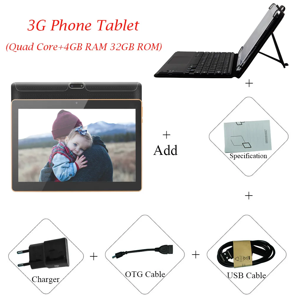 ANRY, 10,1 дюймов, 3G, 4G, Dula, Sim, телефон, звонки, планшет, компьютер, Android 7.0.IPS экран, 1280*800, Bluetooth, Wi-Fi, планшетный ПК, детский подарок - Комплект: 3G Add keyboard