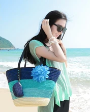 

Colorful Striped Flower Beach Bag Straw Braided Mother Bag Hand-Woven Shoulder Bag Fashion Women's Bag