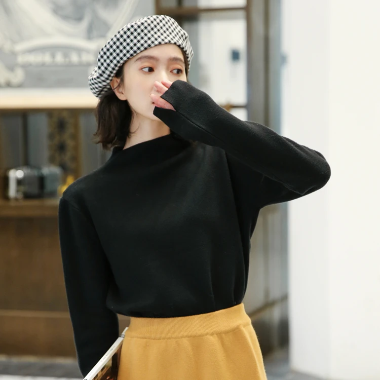 Простой свитер с капюшоном сплошной цвет о-образным вырезом мягкий с длинными рукавами манжеты Сплит эластичный пуловер-стретч свитер женский
