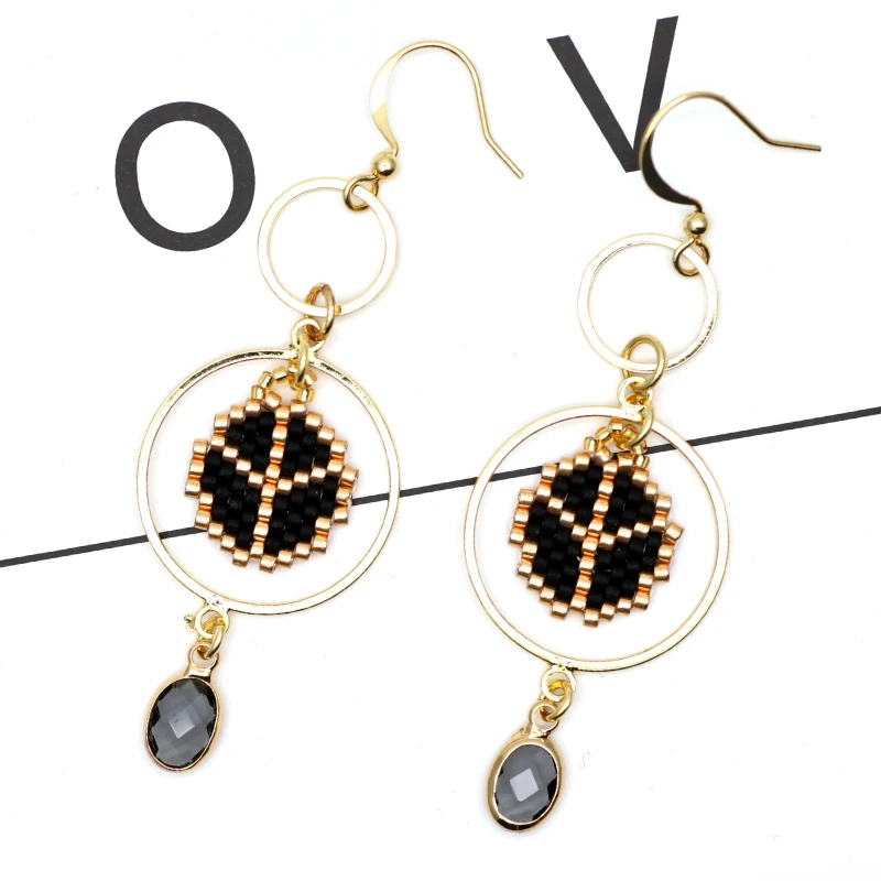 

FAIRYWOO Miyuki Bead Handmade Dangle Earrings For Women Gifts Fashion Green Leaf Plant Spring Complex Earrings Wholesale