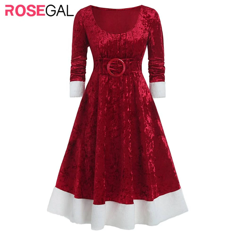 Rosegal Plus Size Xmas Dress Women O Ring Bowknot Contrast Velvet Dress Ladies Midi Vintage Dress Female Warm Party Dress 5x Dresses Aliexpress