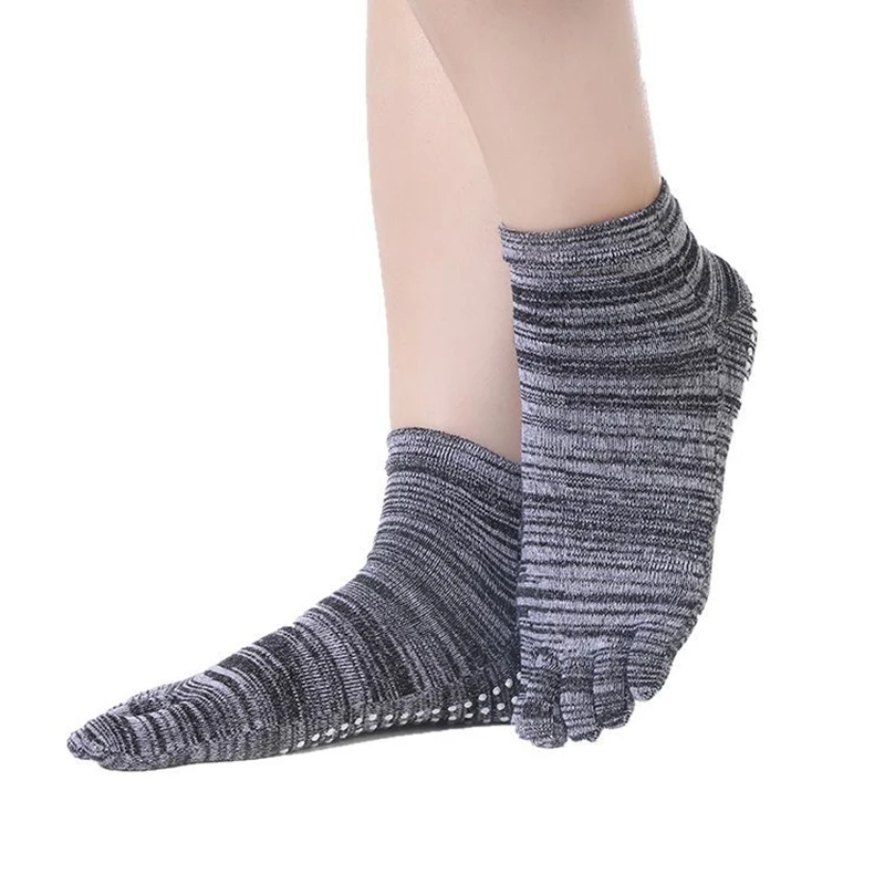 Full Toe Gray Хлопковые полосатые женские носки для йоги с открытым носком и открытой спиной, носки для йоги для спорта, профессиональные Нескользящие резиновые нескользящие носки для женщин - Цвет: Full Toe Gray