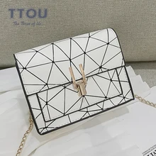 Женские сумки на плечо из искусственной кожи с геометрическим принтом, сумка-мессенджер в Корейском стиле, сумка-портфель для девочек, сумка через плечо с цепочкой, женская сумка