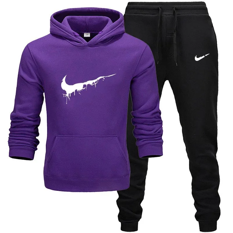 

2019 2 Pieces Zipper Tracksuit Men Set Sporting Sweatsuit Men Clothes Printed Hooded Hoodies Jacket Pants Track Suits Male