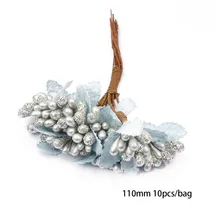  10/12/60/90/144pcs Mixed Silver Flower Cherry Stamen Berries Bundle DIY Christmas Wedding Cake Gift Box Wreaths Decor 