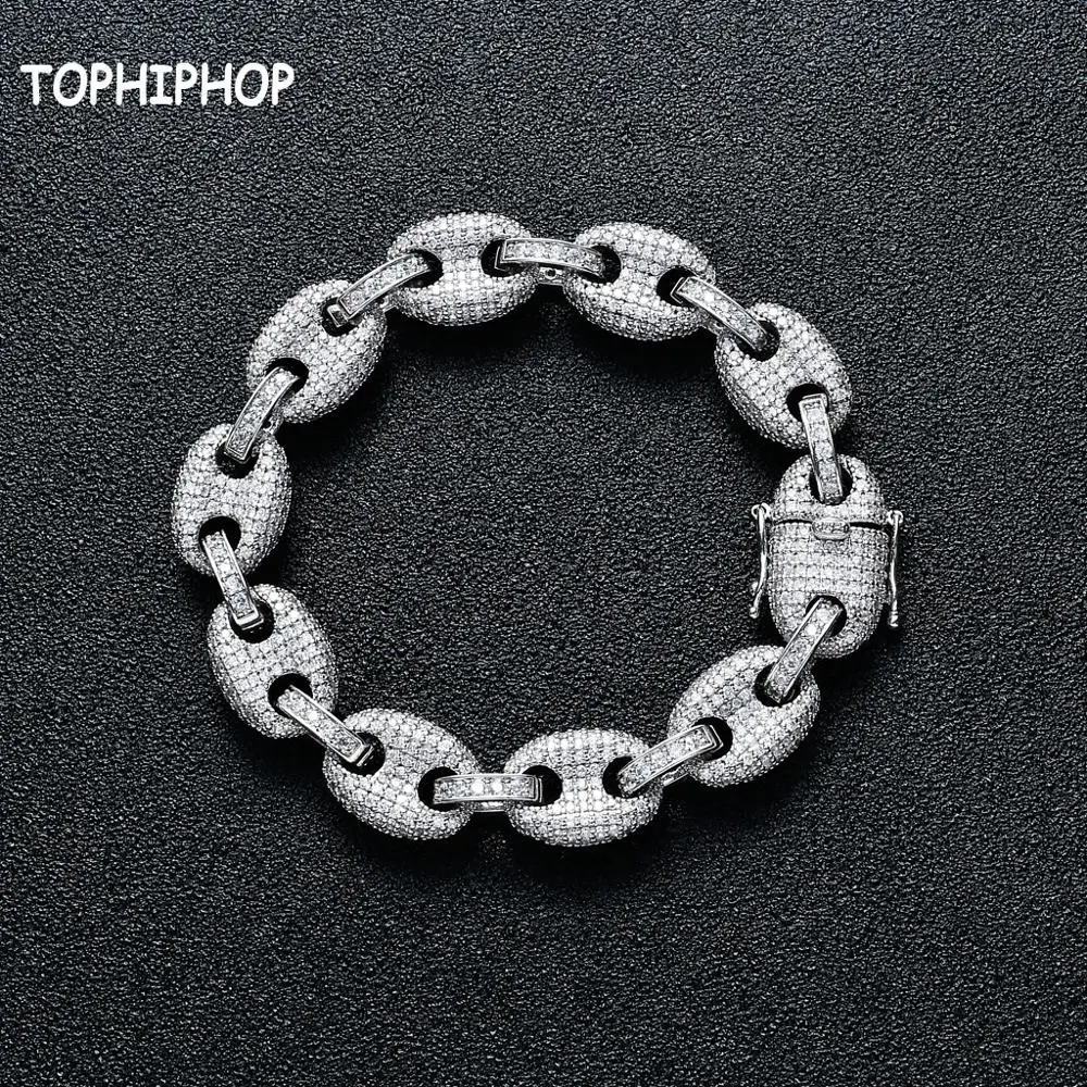 

New Hip Hop Necklace From Europe And America Man Pig Nose Chain Coffee Bean Necklace Button Bracelet 12mm Hip Hop Ornament